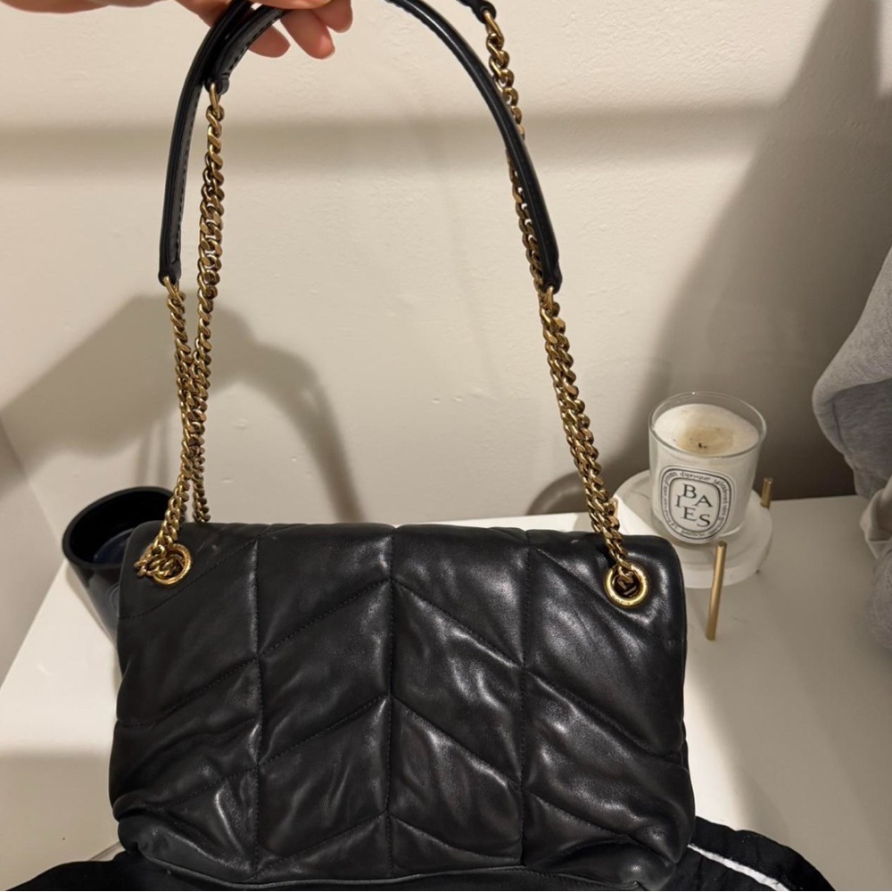 Saint Laurent Black Leather Shoulder Bag with Gold Details - Picture 2 of 4